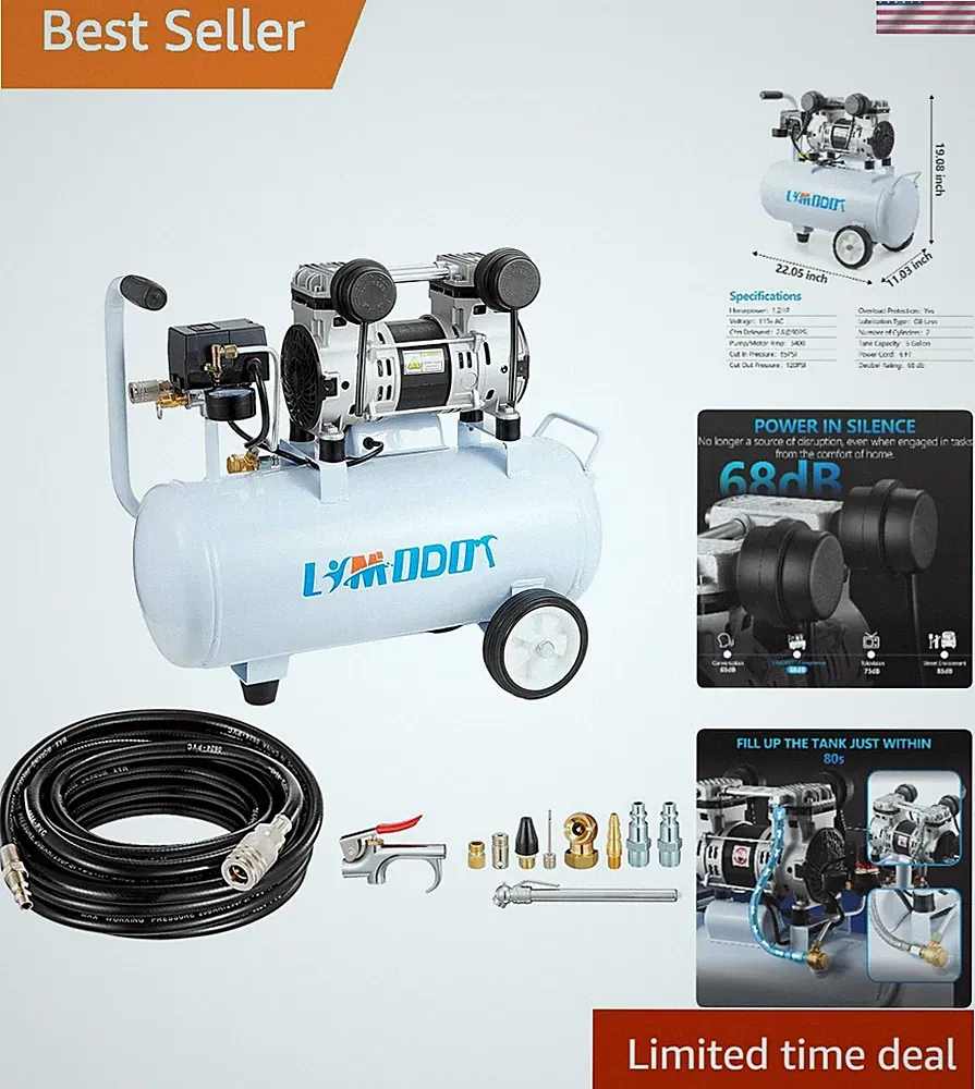 5 Gallon Electric Air Compressor - 68dB Quiet Operation, Perfect for Woodworking