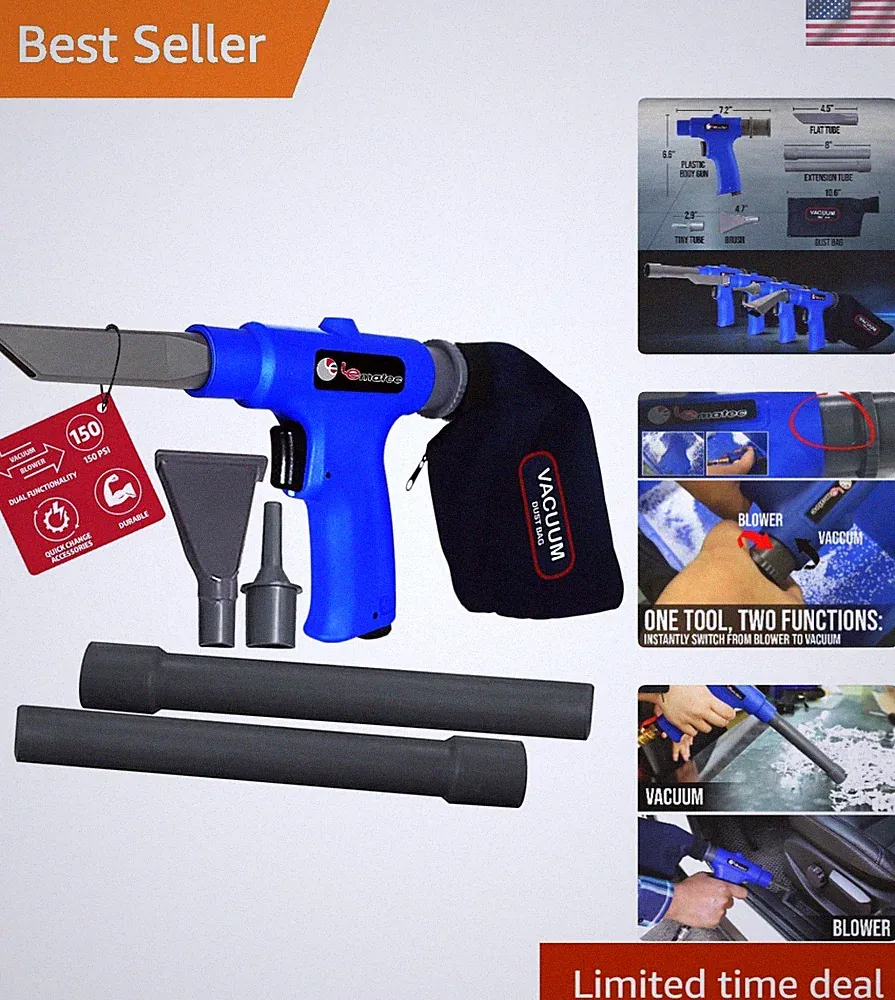 Efficient Dual-Purpose Vacuum & Air Blow Gun - 150 PSI for Automotive Cleaning