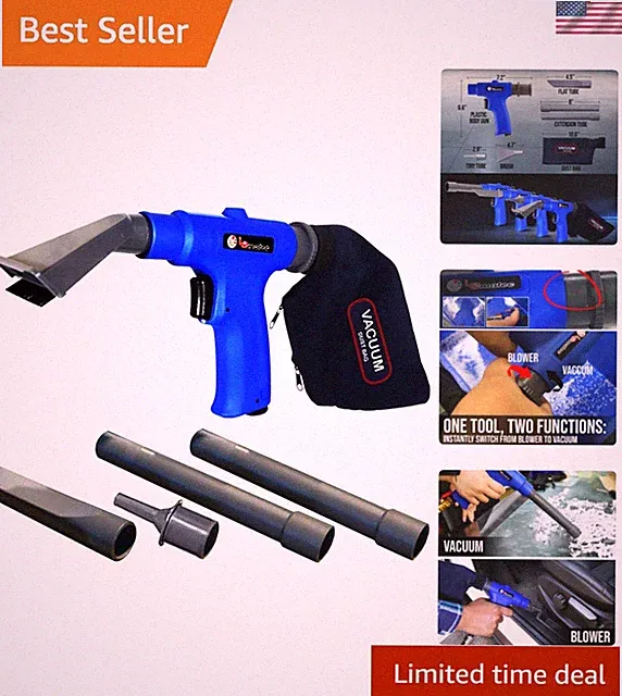 LEMATEC Dual-Action Pneumatic Vacuum & Air Blow Gun - 150 PSI Cleaning Tool