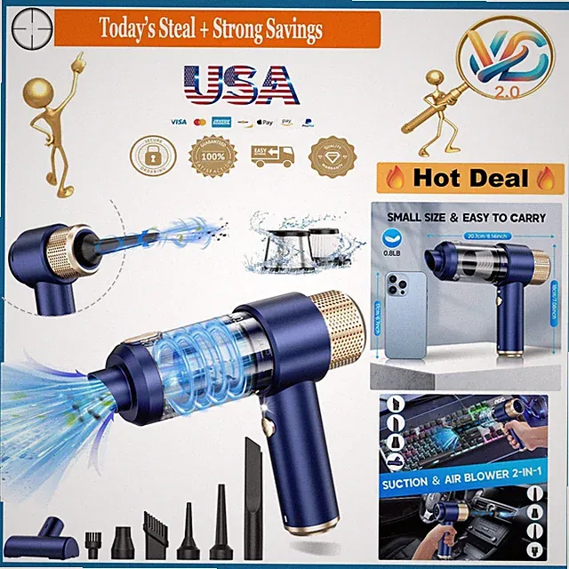 Portable Handheld Car Vacuum 16000PA Cordless 2-in-1 Air Duster & Cleaner